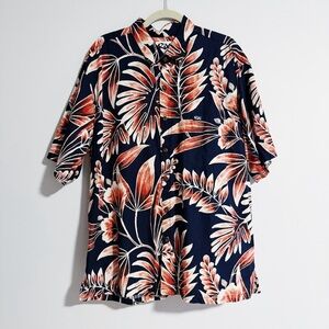 RIX - Navy and Red Hibiscus Print Aloha Shirt